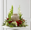 White and Red Urn Flower Tribute